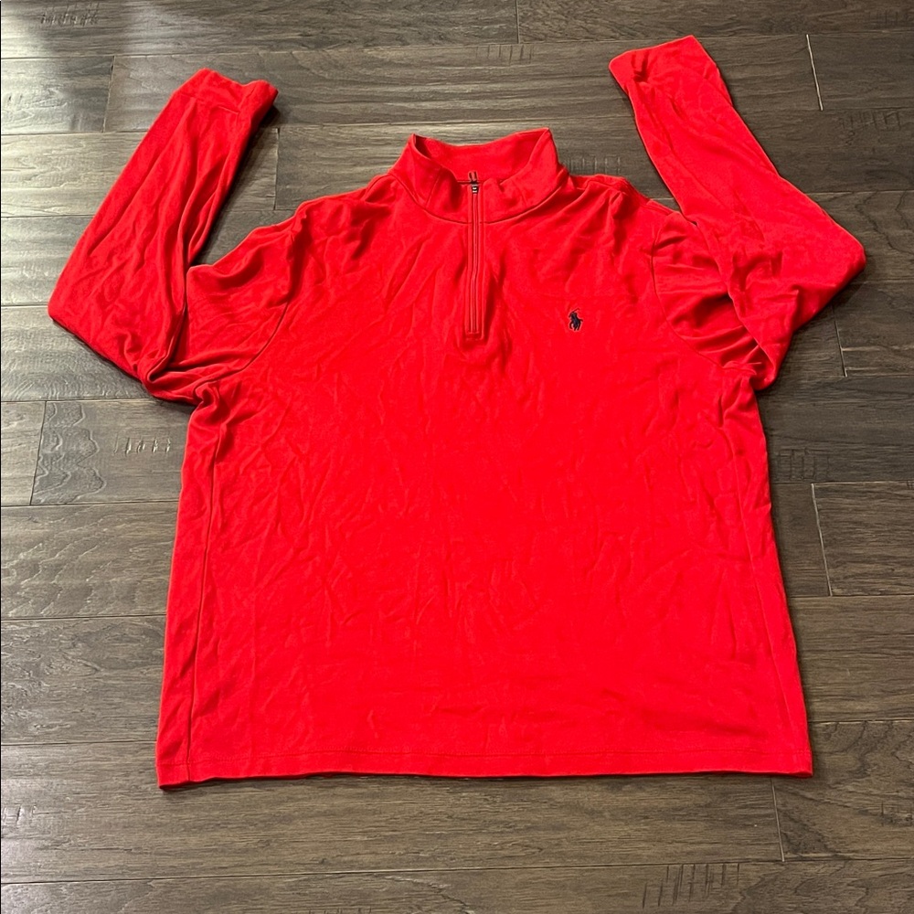 Polo Ralph Lauren 1/4 Zip Long Sleeve T Shirt red Pima Cotton Mens Size XL